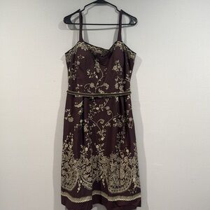 Madison Leigh Brown and Cream Tank Top Strap Midi Dress - Size 14
